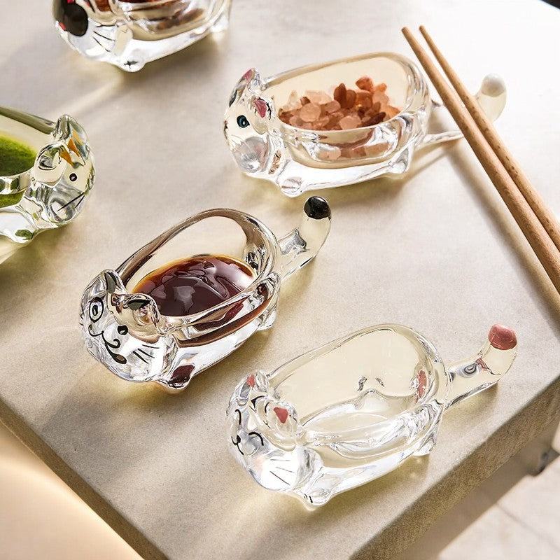 Glass Cat Sauce Dish Plate