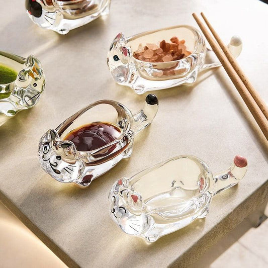 Glass Cat Sauce Dish Plate