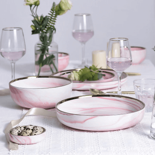 Pink Marble Ceramic Dinnerware Plates