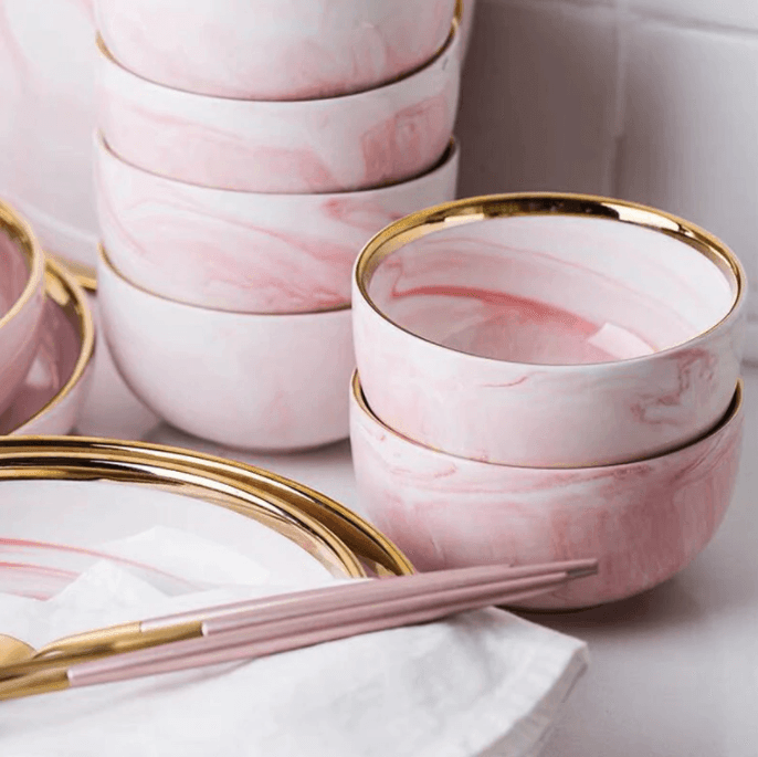 Pink Marble Ceramic Dinnerware Plates